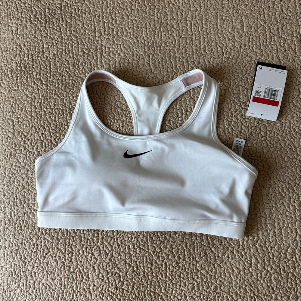 Nike Women's White Sports Bra with Black Logo